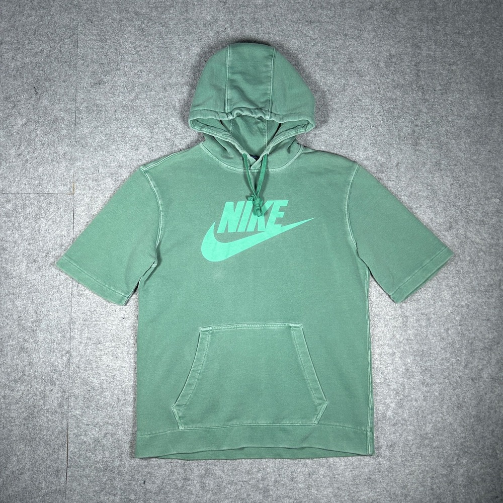 Nike Hoodie Mens Size M Green Short Sleeve Pullover Logo Gym Sportswear